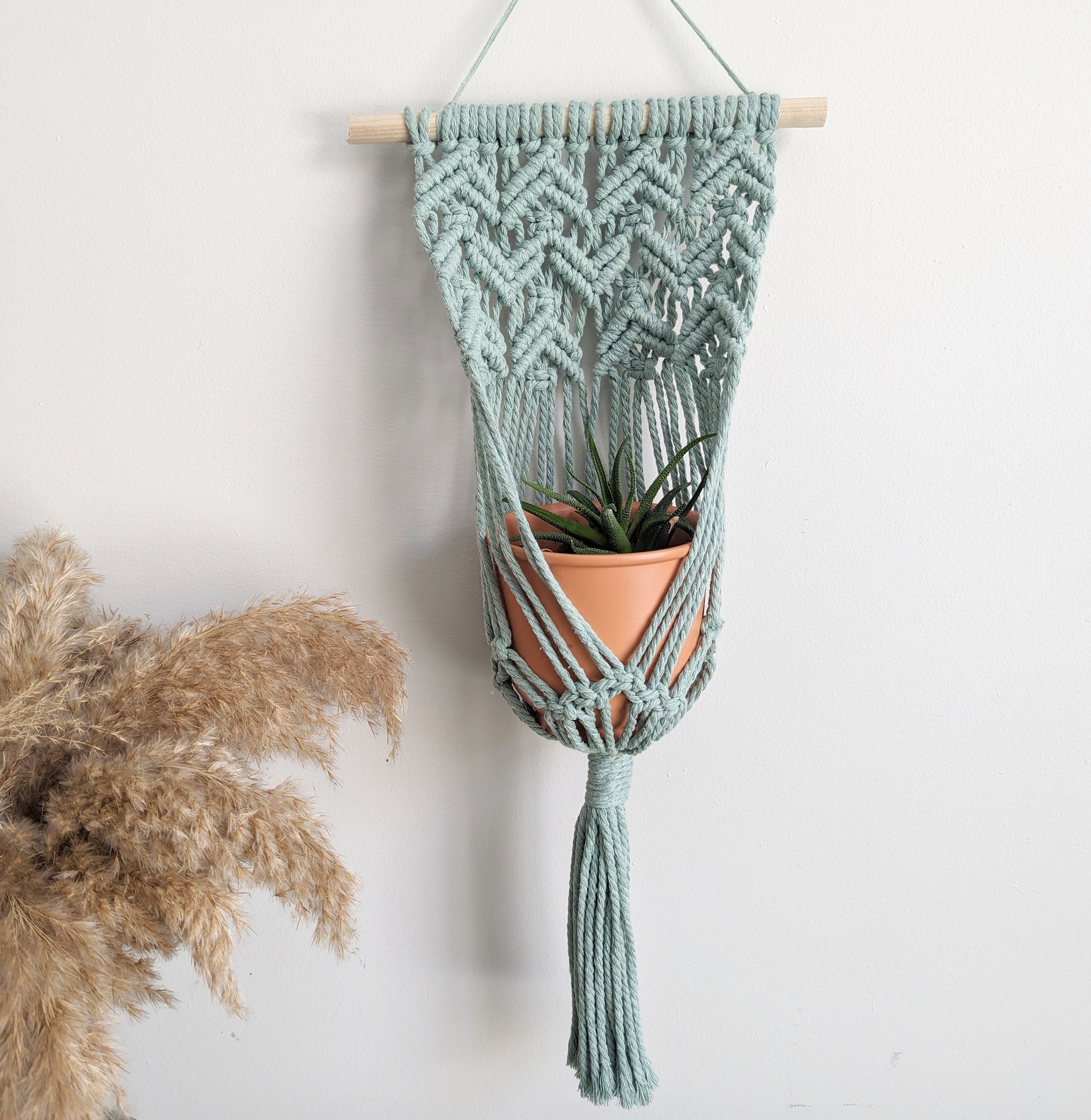 Macrame Wall Plant Hanger, contemporary modern macrame plant display, pot holder for wall, boho home decor for dorm, living room, bedroom