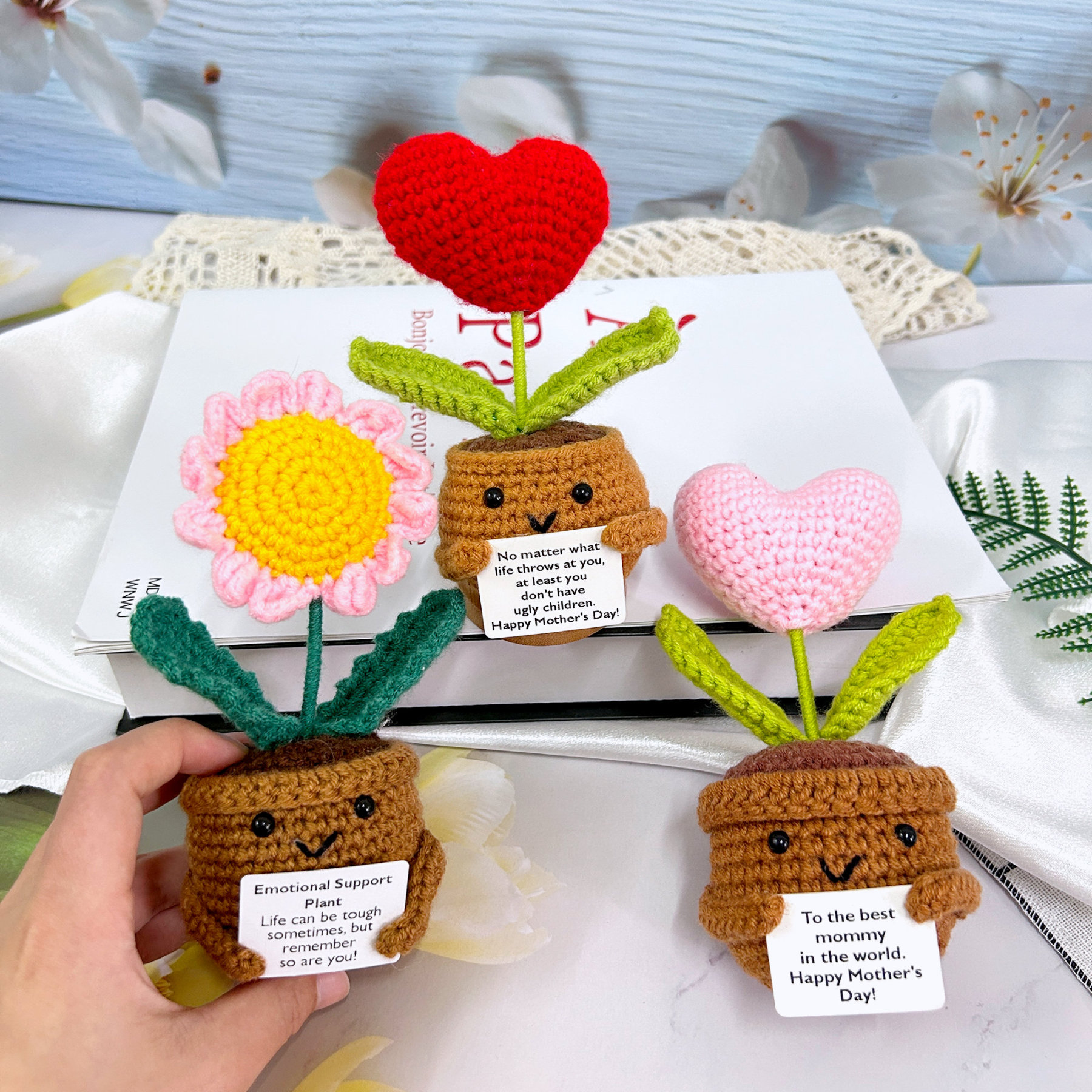 Handmade crochet, love sunflower potted plant, Mother's Day gift, gift for mom-grandma-sister-friends, exquisite crochet finished product