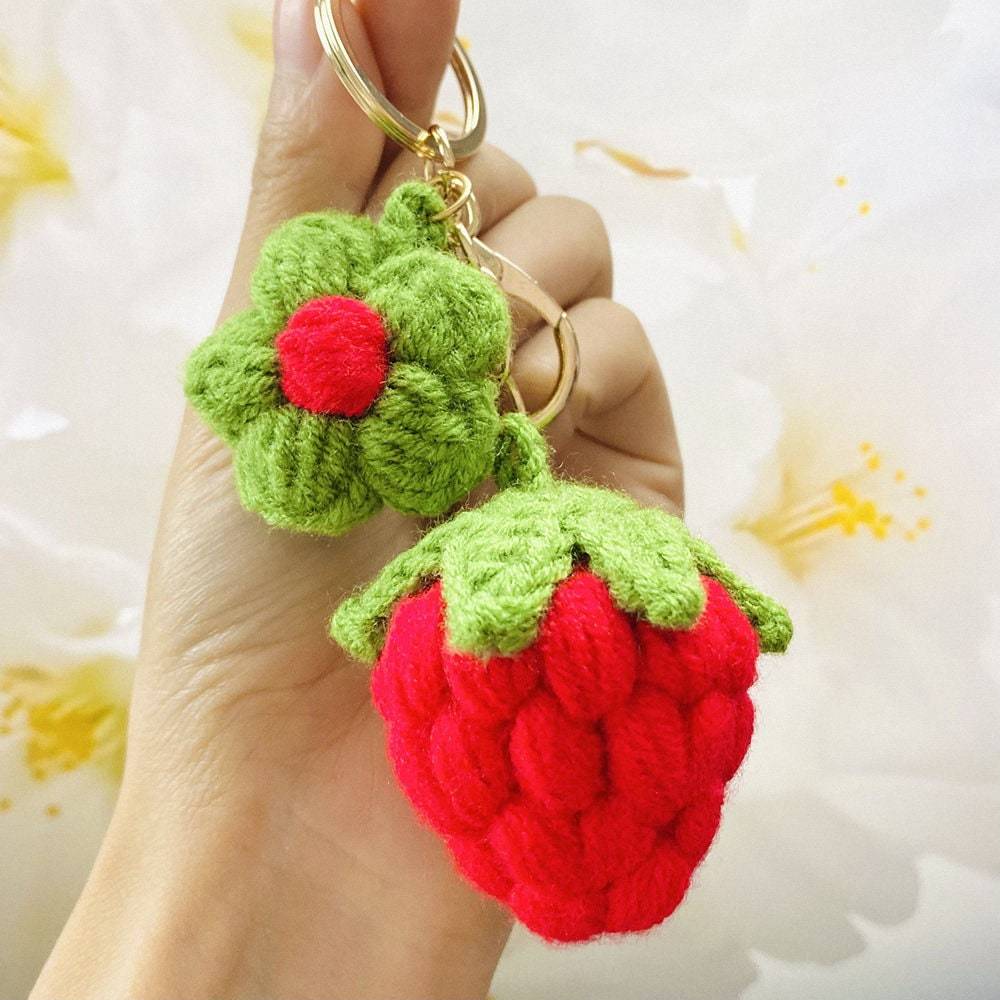 Knitted strawberry keychain handmade keychain personalized gift gift for him bag pendant