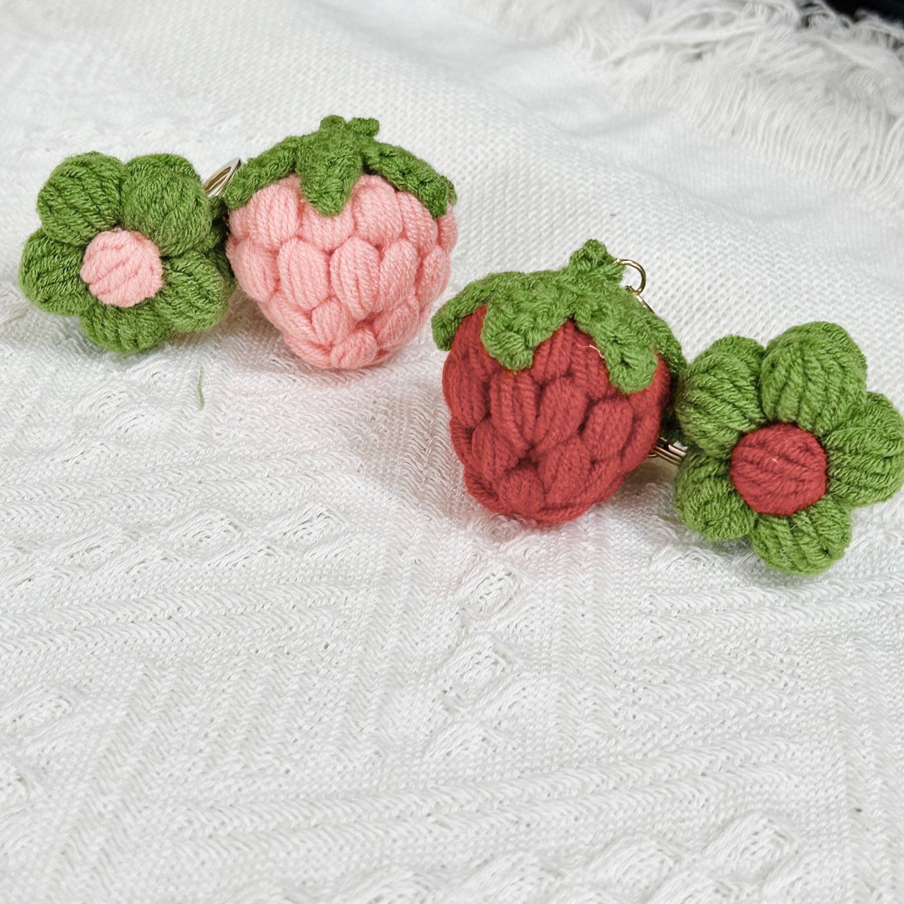 Knitted strawberry keychain handmade keychain personalized gift gift for him bag pendant