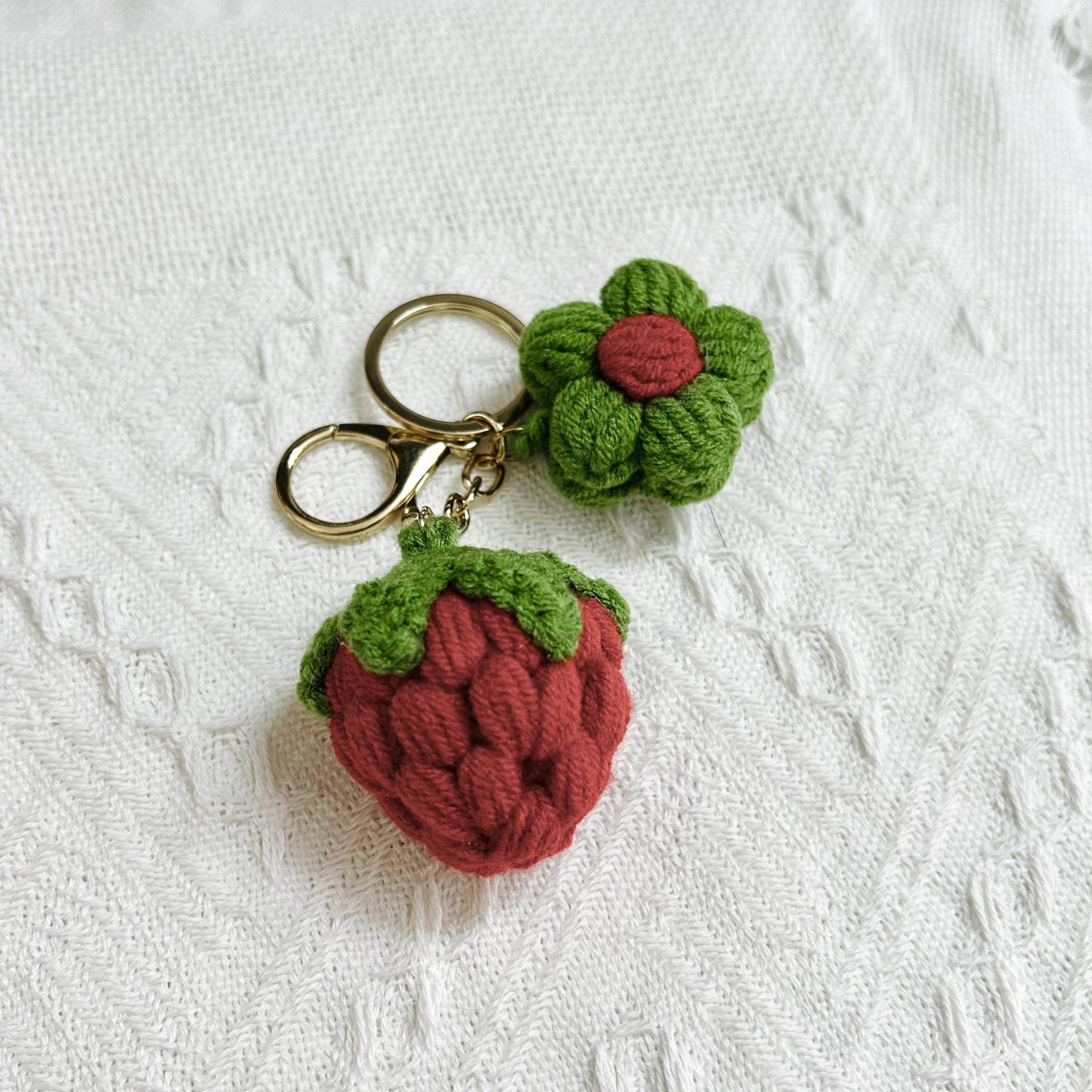 Knitted strawberry keychain handmade keychain personalized gift gift f