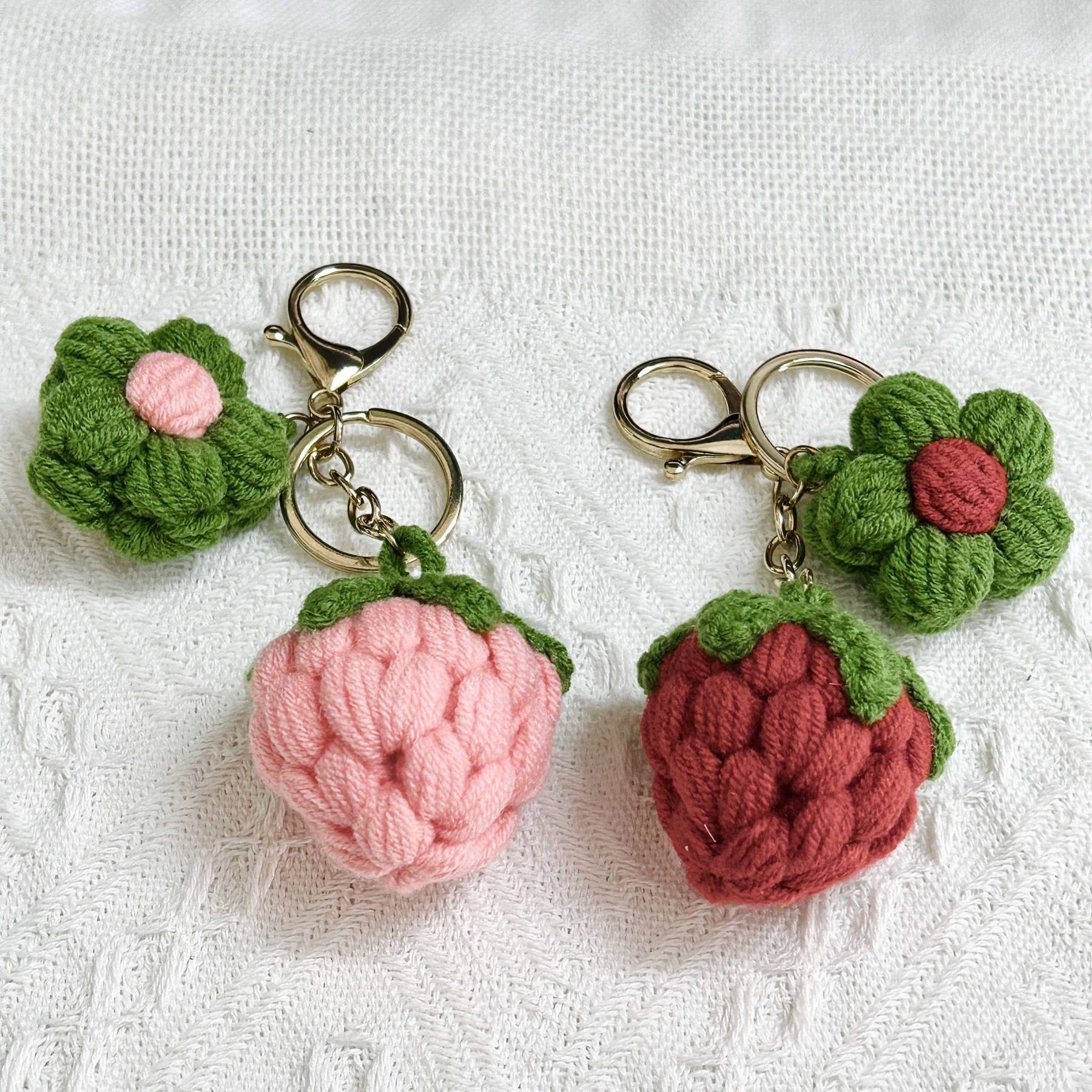 Knitted strawberry keychain handmade keychain personalized gift gift for him bag pendant