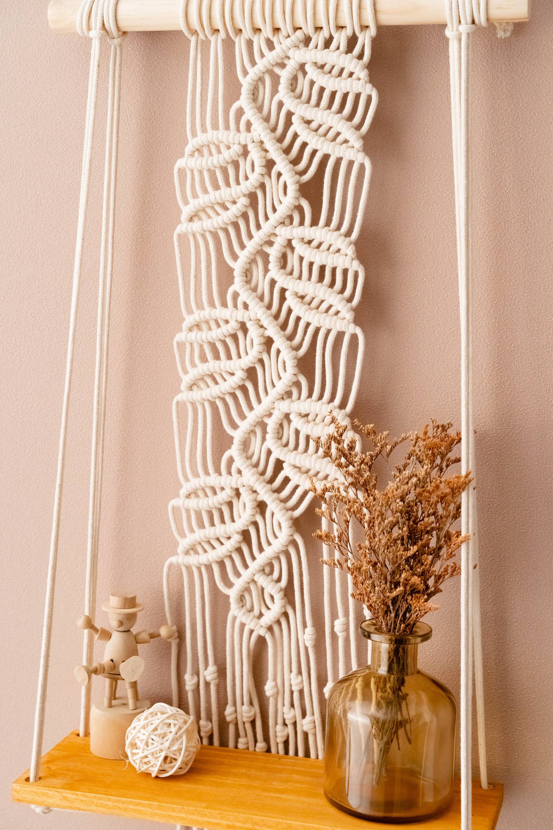 Boho Macrame Hanging Shelf for Modern Decor