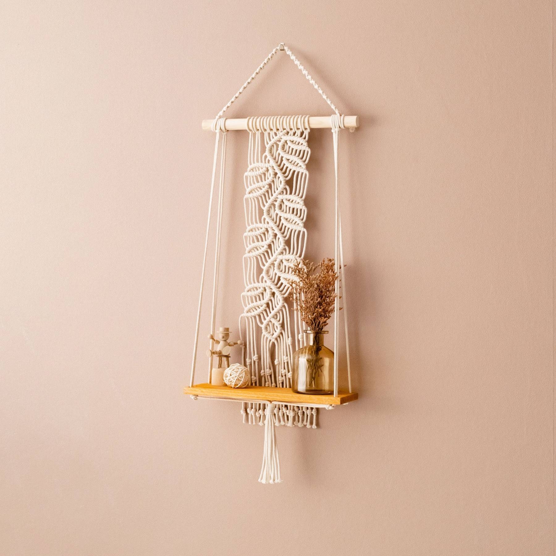 Boho Macrame Hanging Shelf for Modern Decor