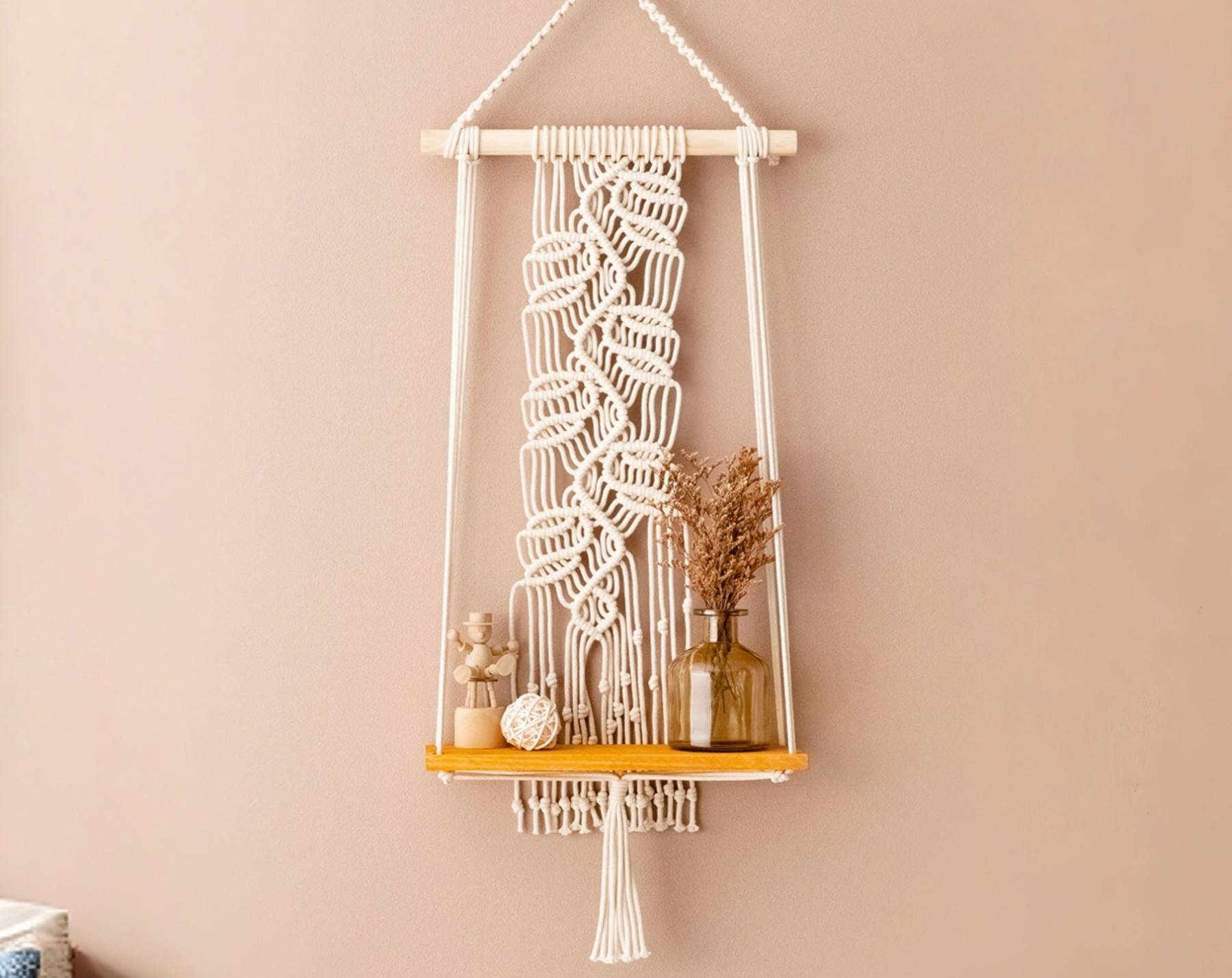 Boho Macrame Hanging Shelf for Modern Decor