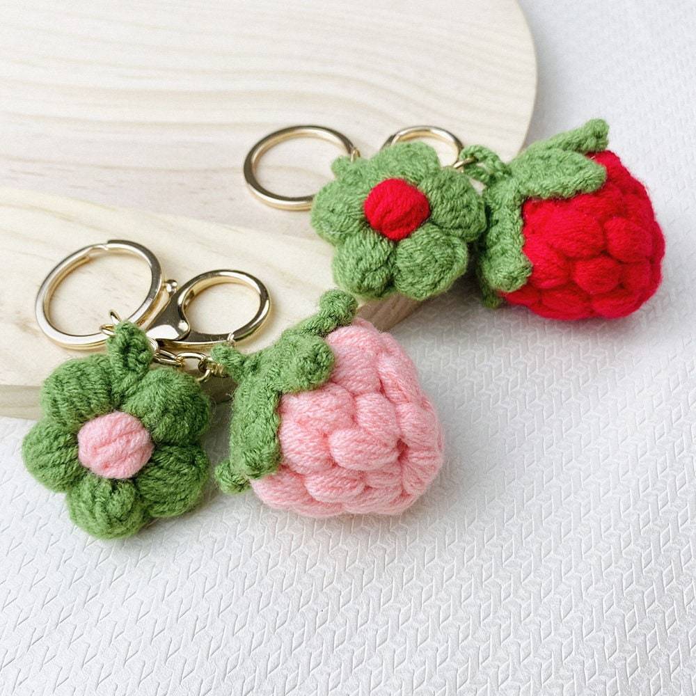 Knitted strawberry keychain handmade keychain personalized gift gift for him bag pendant