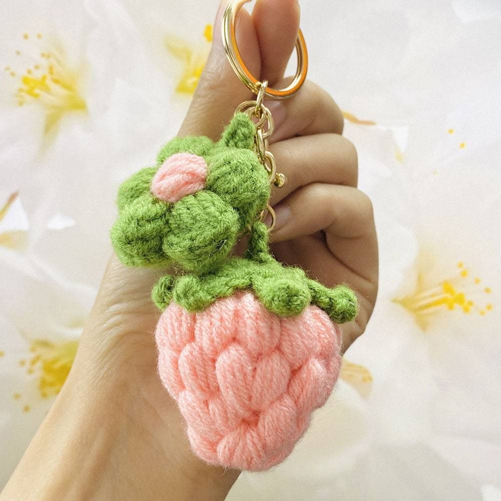 Knitted strawberry keychain handmade keychain personalized gift gift for him bag pendant