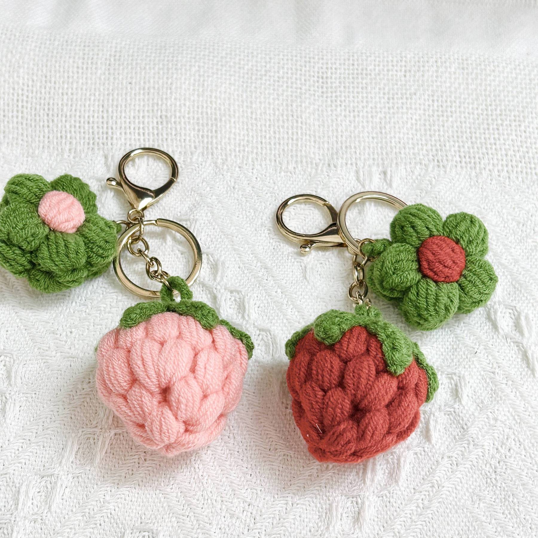 Knitted strawberry keychain handmade keychain personalized gift gift for him bag pendant