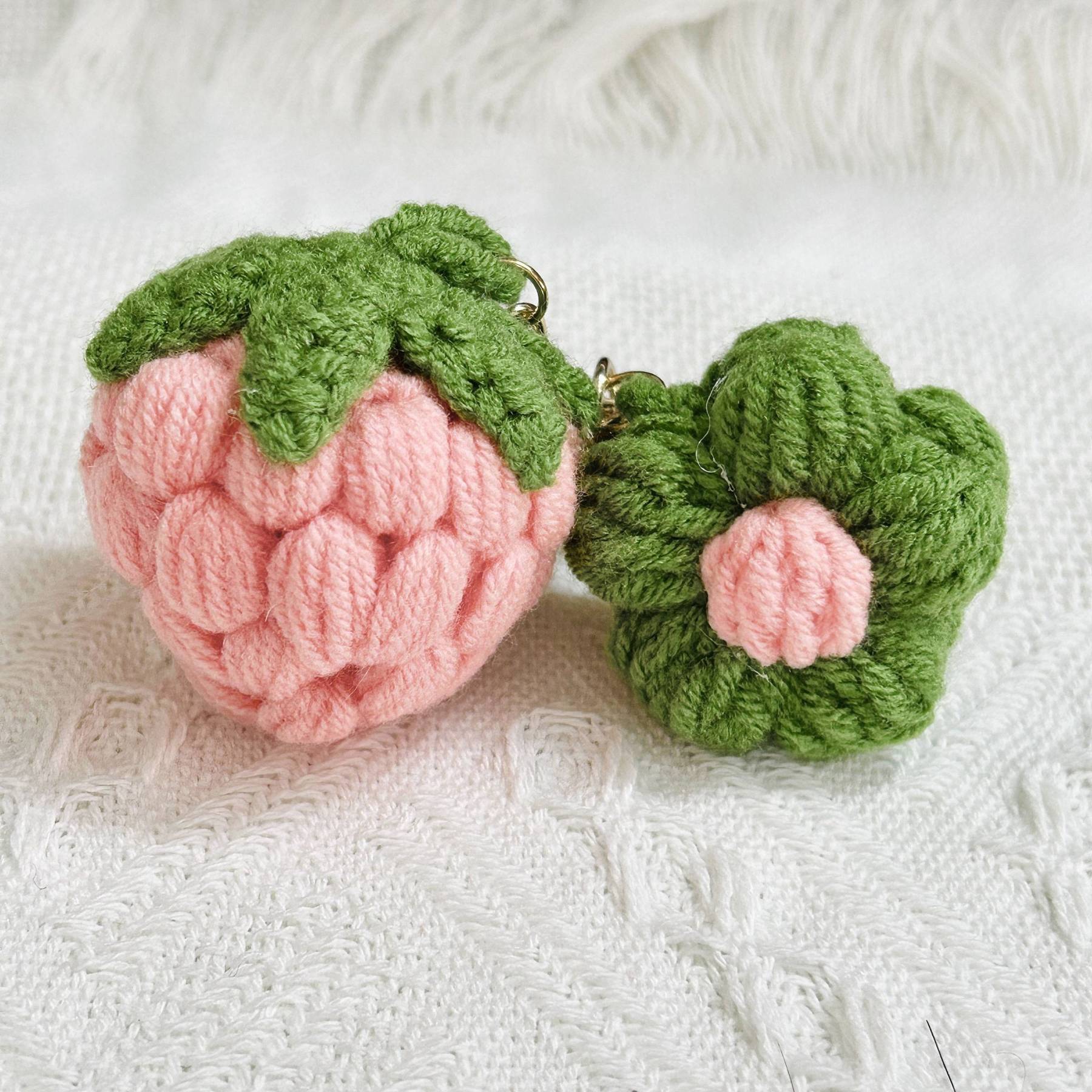 Knitted strawberry keychain handmade keychain personalized gift gift for him bag pendant