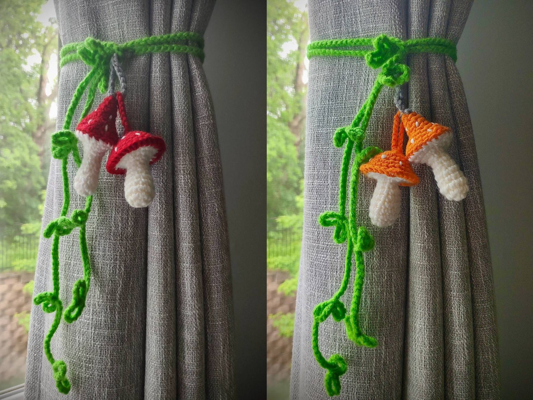 Crochet curtain tie back handmade mushroom curtain hold back crochet colorful mushrooms