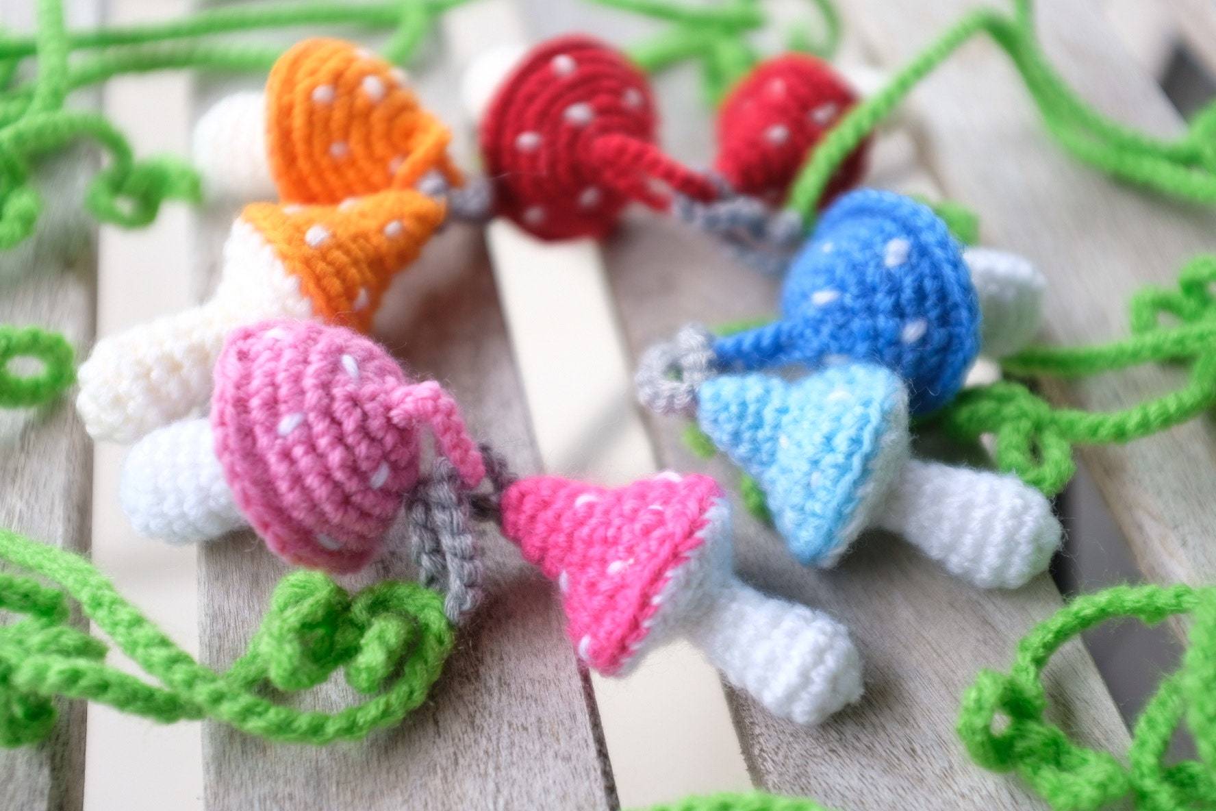 Crochet curtain tie back handmade mushroom curtain hold back crochet colorful mushrooms