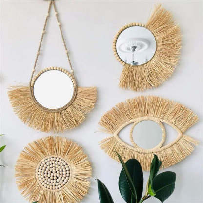 Wall hangs Round wall mirrors framed with boho