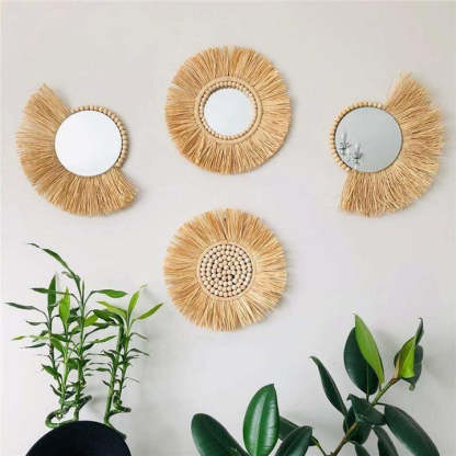Wall hangs Round wall mirrors framed with boho