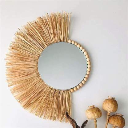 Wall hangs Round wall mirrors framed with boho