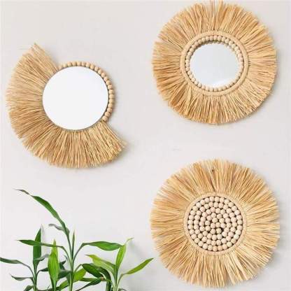 Wall hangs Round wall mirrors framed with boho