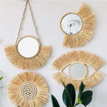 Wall hangs Round wall mirrors framed with boho