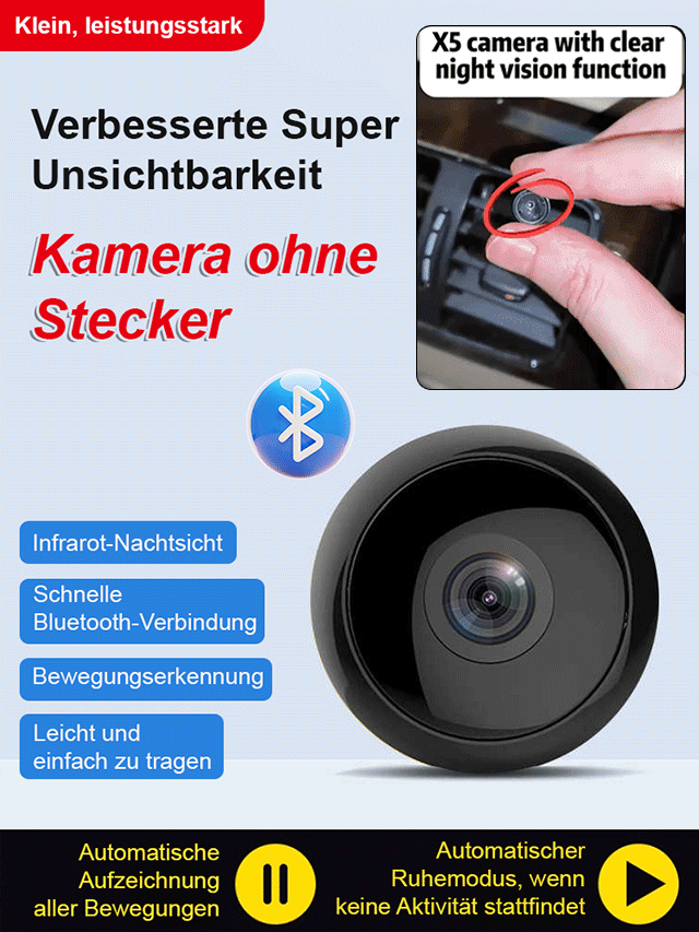 【Upgrade-Version ultra-unsichtbar】Kabellose Kamera. Sie können jederzeit aus der Ferne anzeigen und aufzeichnen. Mit der klaren Infrarot-Nachtsichtfunktion können Sie auch in der dunklen Nacht klar sehen.