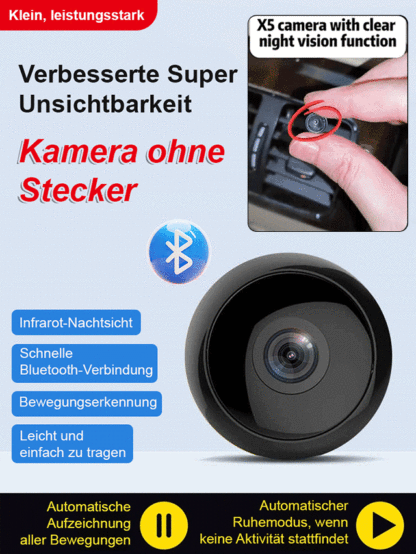 【Upgrade-Version ultra-unsichtbar】Kabellose Kamera. Sie können jederzeit aus der Ferne anzeigen und aufzeichnen. Mit der klaren Infrarot-Nachtsichtfunktion können Sie auch in der dunklen Nacht klar sehen.