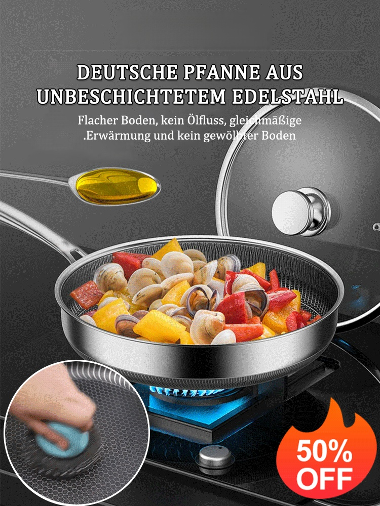 Die letzte Pfanne für Ihr Leben – Profi-Qualität & 80% Ersparnis! 🥘 Schluss mit abblätternden Beschichtungen! Unsere 316L Edelstahl-Hybridpfanne mit innovativer Waben-Struktur ist unzerstörbar und kratzfest (sogar bei Metallwendern).