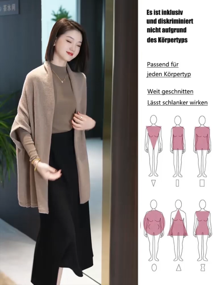 【Schalmantel aus reiner Wolle】💁‍♀️ Leicht und warm, dieses Cape-ähnliche Design sorgt für einen 360-Grad-Schlankheitseffekt.