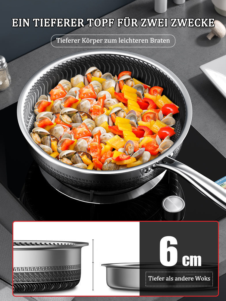 Die letzte Pfanne für Ihr Leben – Profi-Qualität & 80% Ersparnis! 🥘 Schluss mit abblätternden Beschichtungen! Unsere 316L Edelstahl-Hybridpfanne mit innovativer Waben-Struktur ist unzerstörbar und kratzfest (sogar bei Metallwendern).
