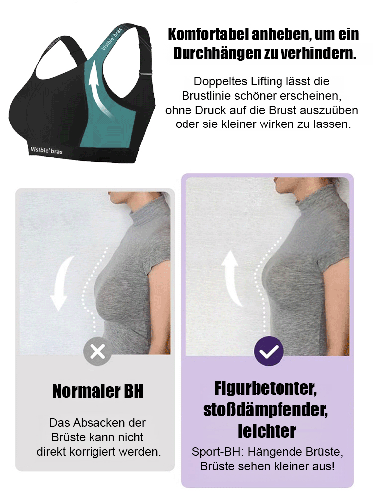 【Schlankmachender, stoßdämpfender, leichter Sport-BH】Schluss mit roten Striemen! Optisch eine Körbchengröße kleiner & 10 cm schlankerer Rücken. Steigern Sie Ihr Selbstbewusstsein!