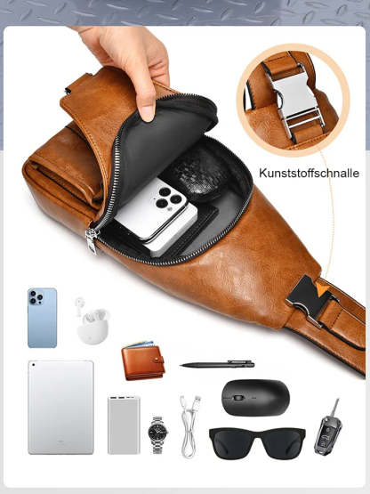 Premium Leather Water-Resistant Chest Bag, Single Shoulder Crossbody. Helfen Sie beim einfachen Aufbewahren und verabschieden Sie sich von Unordnung