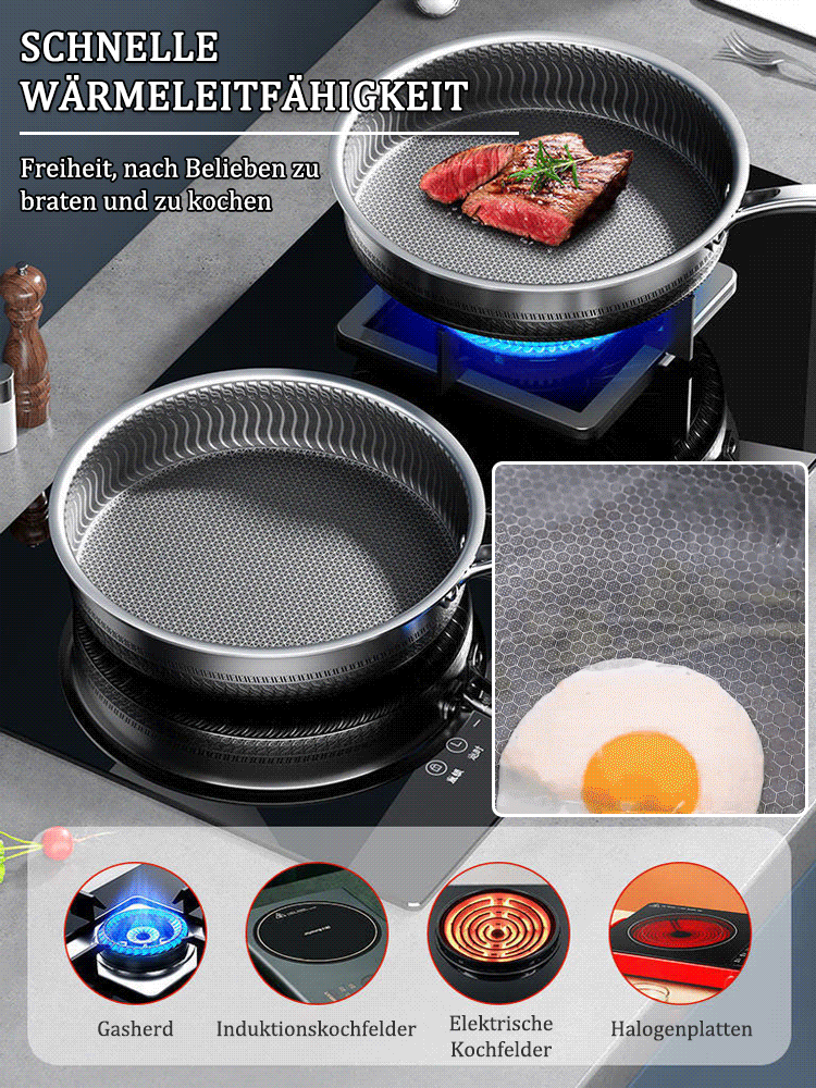 Die letzte Pfanne für Ihr Leben – Profi-Qualität & 80% Ersparnis! 🥘 Schluss mit abblätternden Beschichtungen! Unsere 316L Edelstahl-Hybridpfanne mit innovativer Waben-Struktur ist unzerstörbar und kratzfest (sogar bei Metallwendern).