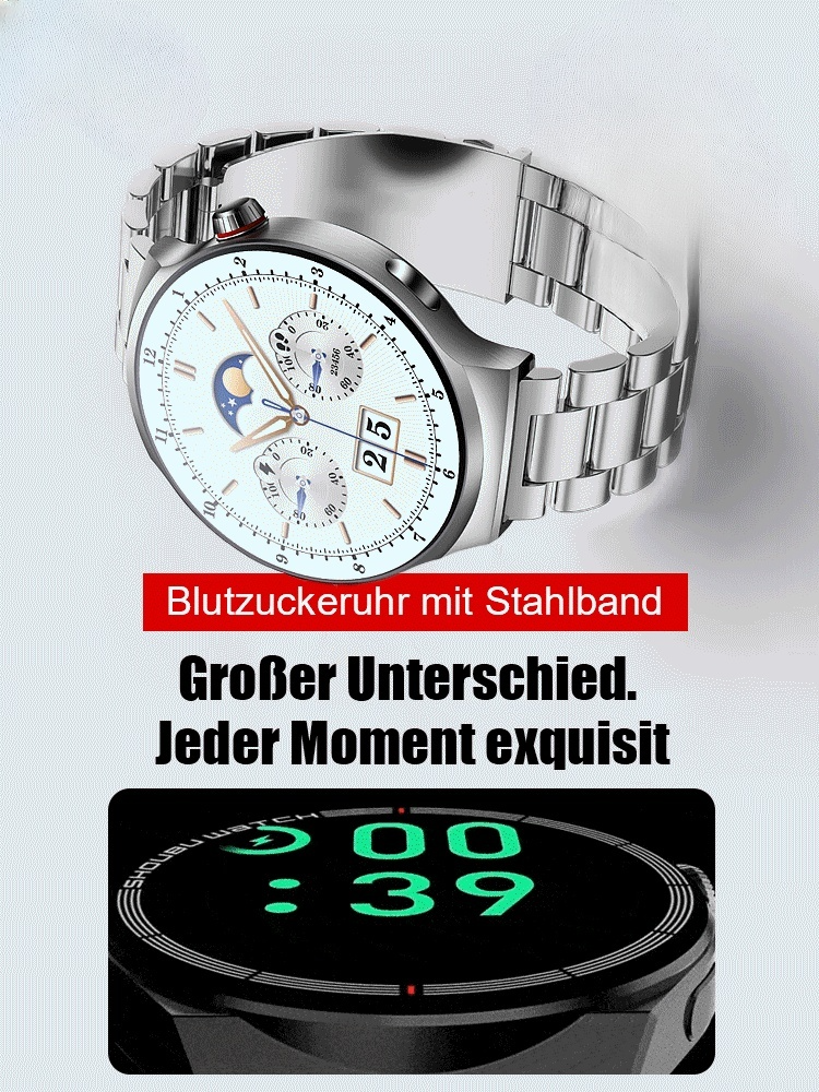 Blutzuckeruhr mit Stahlband 👍Tragen Sie es weiter und Sie werden innerhalb einer Woche Ergebnisse sehen! 