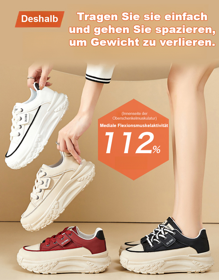 Damen-Freizeitschuhe mit dicker Sohle und Absatzhöhung，30 mm ergonomische Sohle. Unterstützt die natürliche Fußform beim Gehen und verbessert die Aktivitätseffizienz.