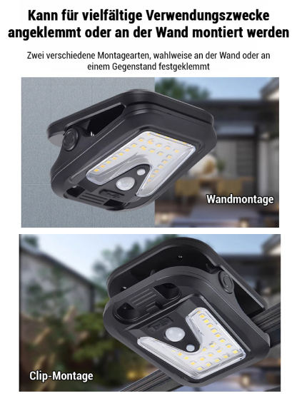 【Keine Stromkosten, 365 Tage im Jahr]】Solar-Sensorleuchte zum Anklemmen mit 10 Jahren Garantie. Keine Stromrechnung, keine Verkabelung, kein Aufwand! Einfach anbringen und jeden Raum sofort erhellen.