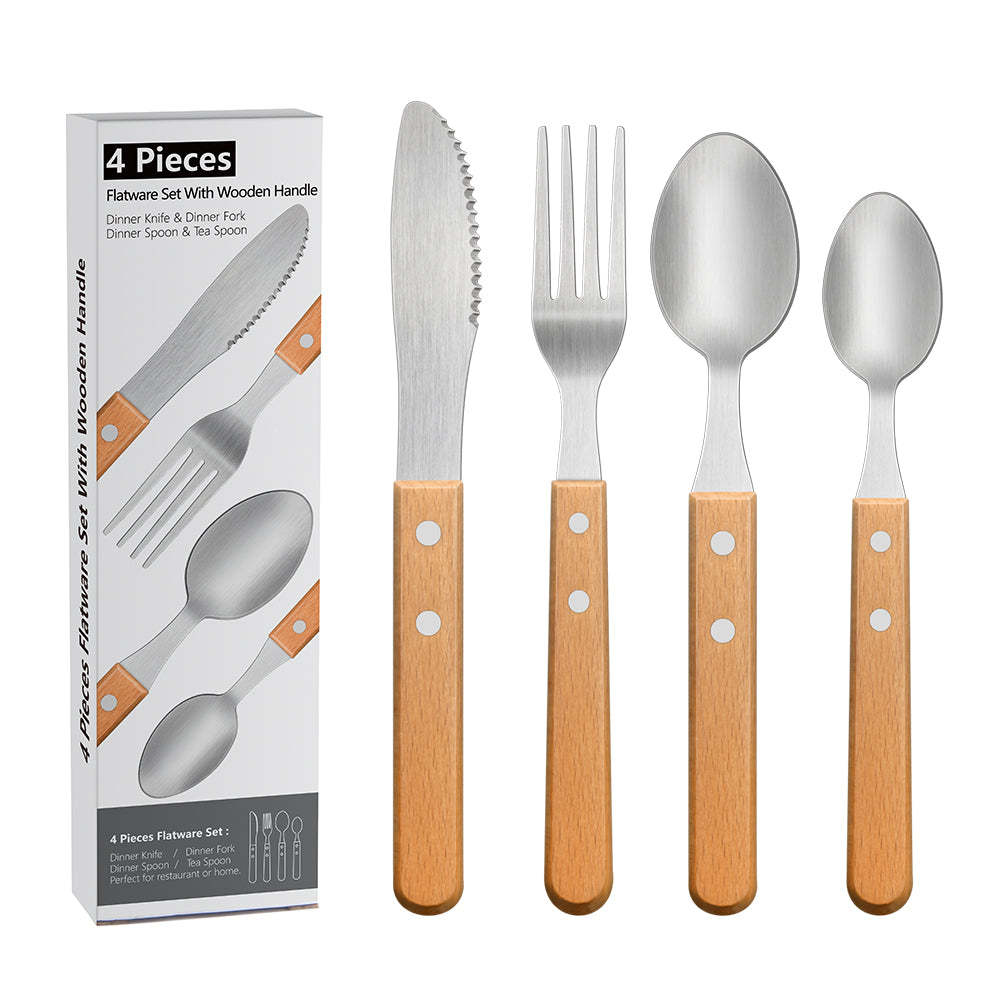 4PCS FLATWARE SET WITH WOODEN HANDLE-Serene Valley