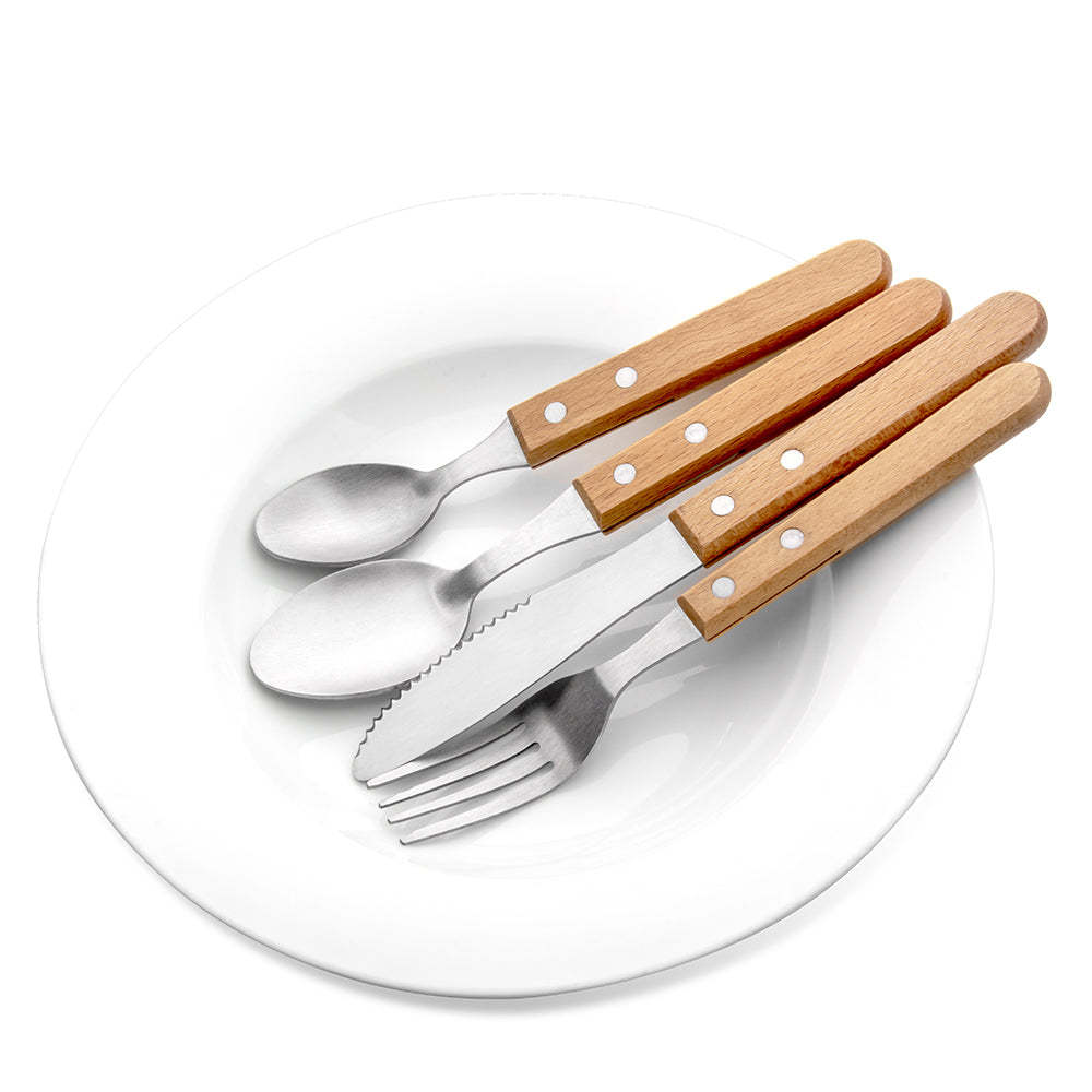4PCS FLATWARE SET WITH WOODEN HANDLE-Serene Valley