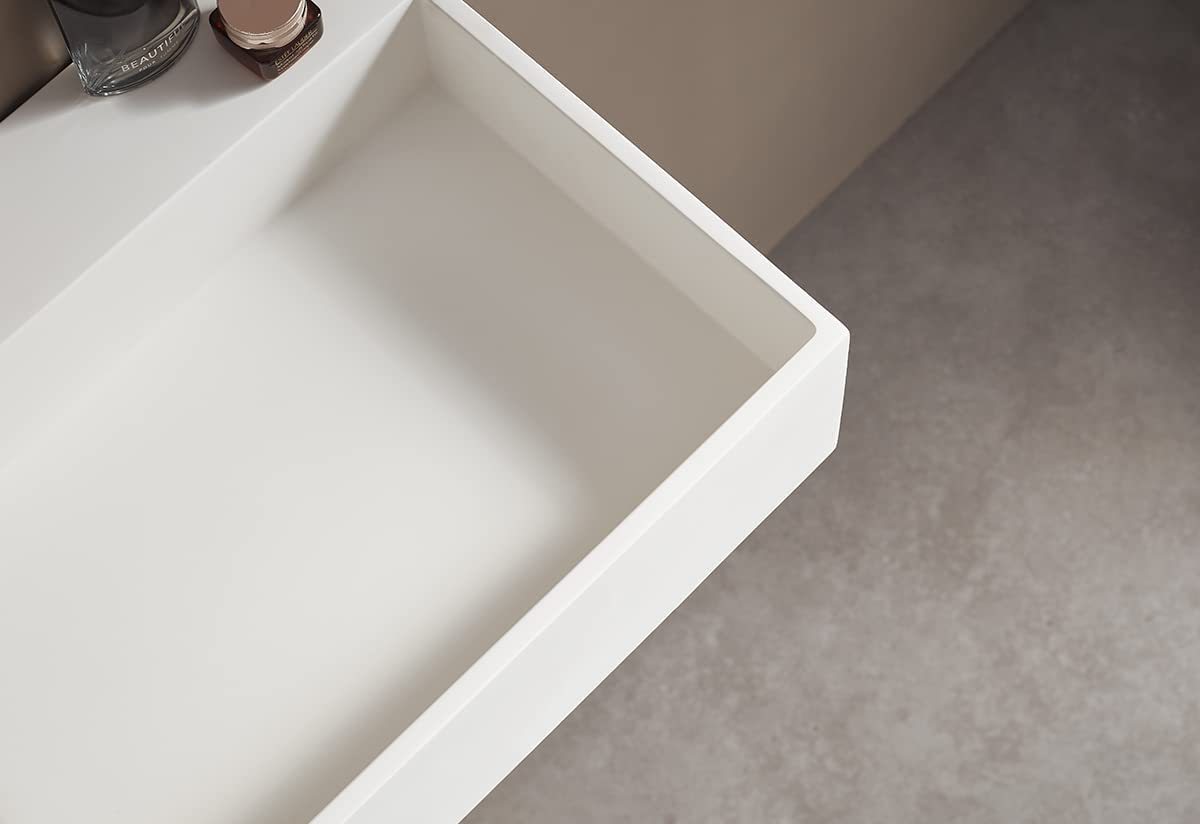 Serene Valley 47" Floating or Countertop Bathroom Sink, Double Faucet Holes with Hidden Drain, Solid Surface Material in Matte White, SVWS605-47WH-Serene Valley