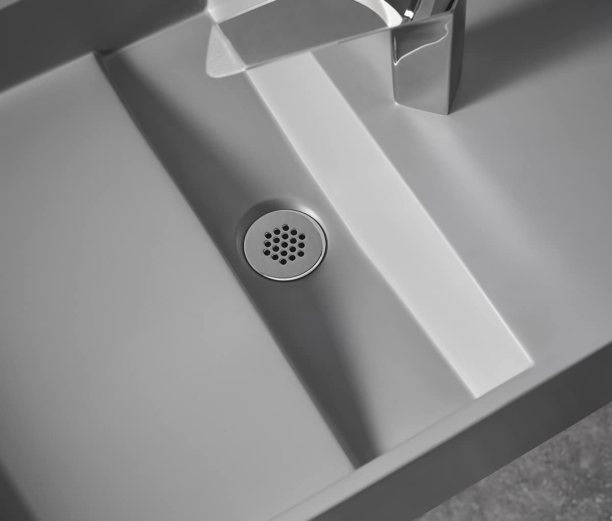 Serene Valley Floating or Countertop Bathroom Double Sink, Two Faucet Holes with Hidden Drain Design, 40" Solid Surface Material in Matte Gray, SVWS608-40GR-Serene Valley
