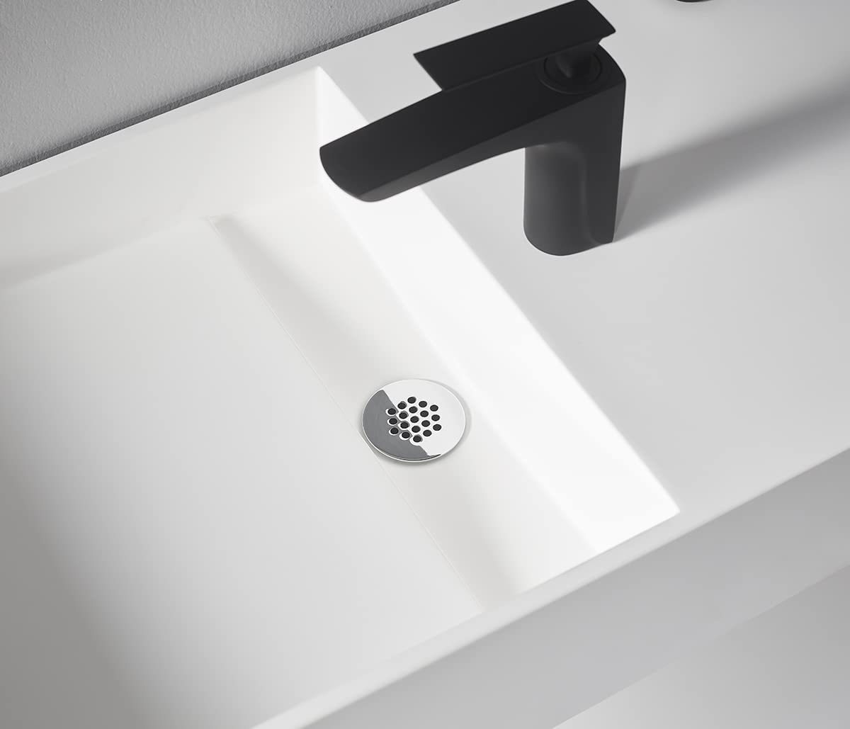 Serene Valley Floating or Countertop Bathroom Sink, Side Faucet with Square Sink and Hidden Drain, 32" Solid Surface Material in Matte White, SVWS613-32WH-Serene Valley