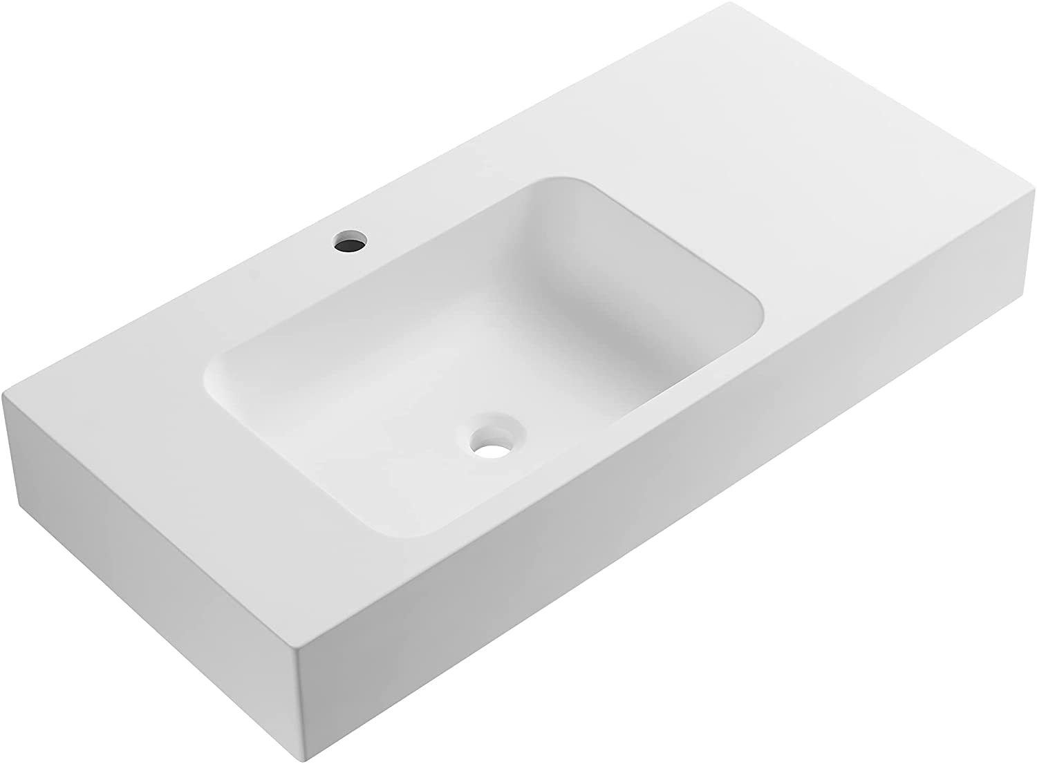 Serene Valley Bathroom Sink, Wall-Mount or On Countertop, 47" with Square Sink and Flat Space, Single Faucet Hole, Solid Surface Material in Matte White-Serene Valley