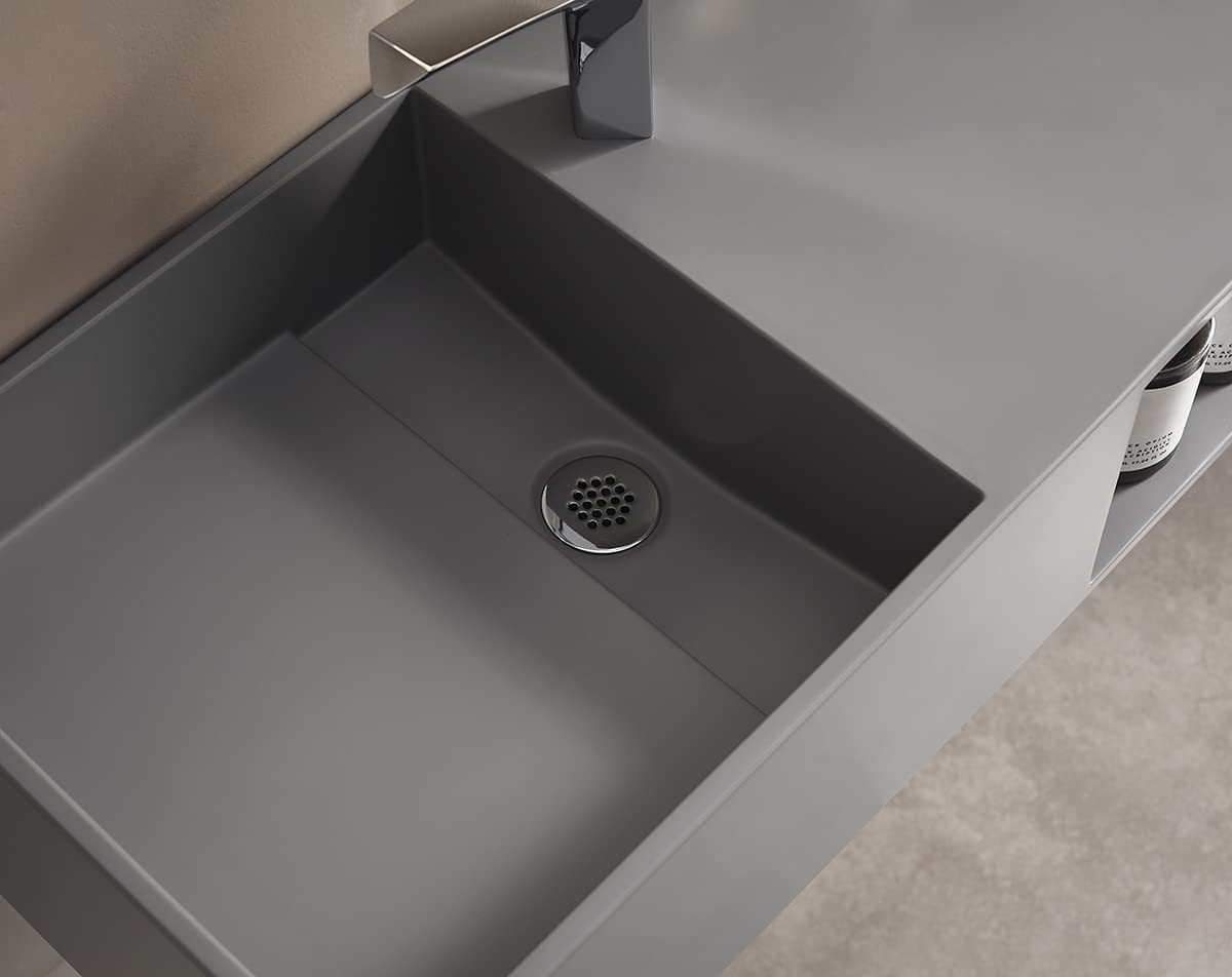 Serene Valley Bathroom Floating Vanity, 32" Wall-Mount Sink with Side Faucet and Storage Space, Solid Surface Material in Matte Gray, SVWS615-32GR-Serene Valley