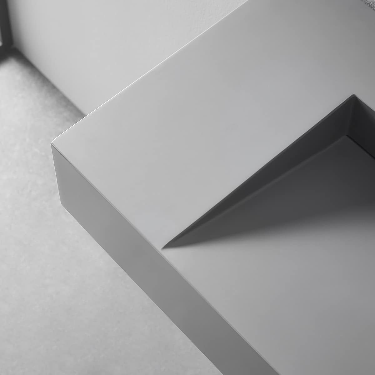 Serene Valley Floating or Countertop Bathroom Sink, Special Wedge with Hidden Drain Design, 40" Solid Surface Material in Matte Gray, SVWS611-40GR-Serene Valley
