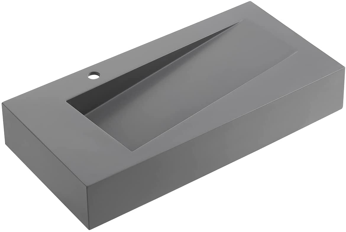 Serene Valley Floating or Countertop Bathroom Sink, Unique Diamond Sink with Hidden Drain, 36" Solid Surface Material in Matte Gray, SVWS610-36GR-Serene Valley
