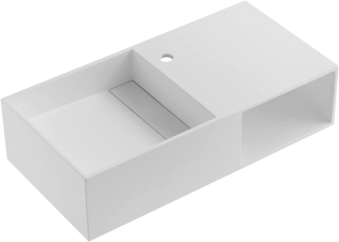 Serene Valley Bathroom Floating Vanity, 32" Wall-Mount Sink with Side Faucet and Storage Space, Solid Surface Material in Matte White, SVWS615-32WH-Serene Valley