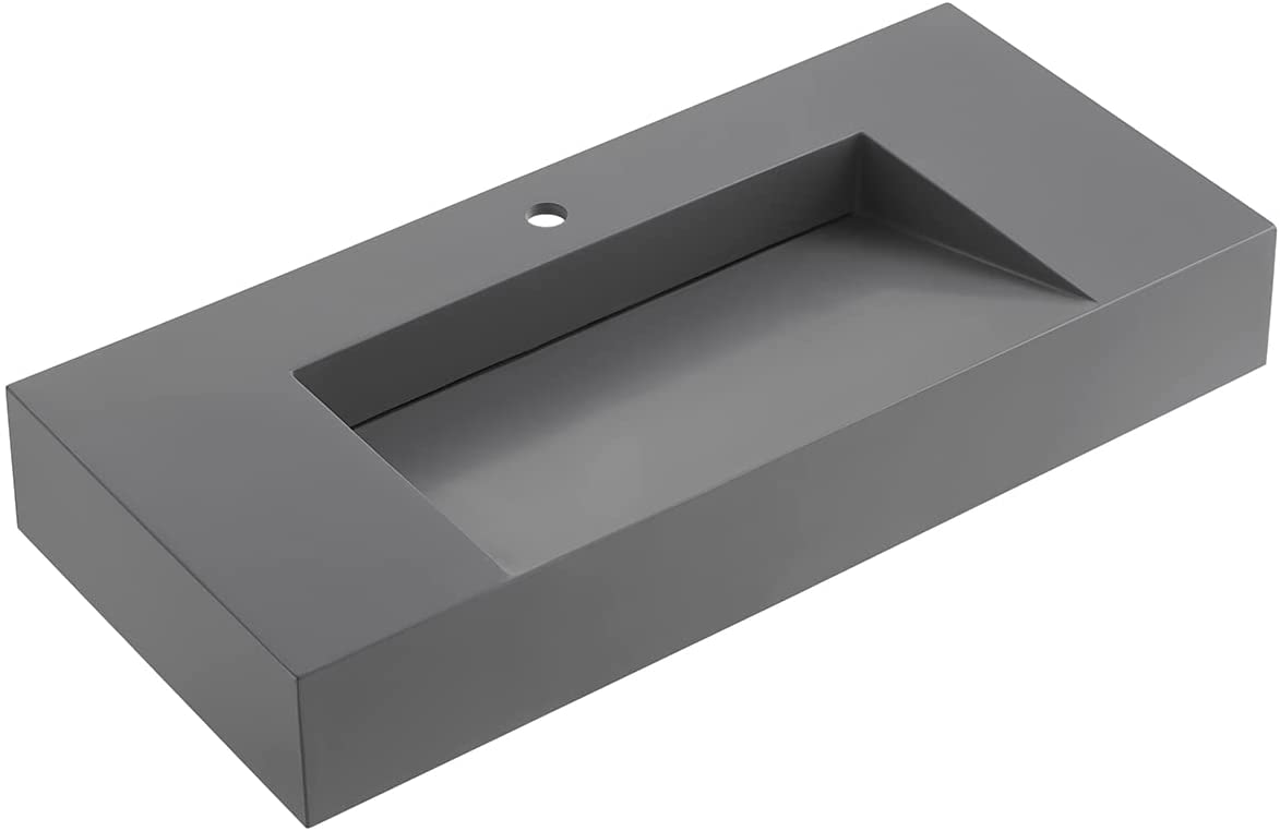 Serene Valley Floating or Countertop Bathroom Sink, Special Wedge with Hidden Drain Design, 40" Solid Surface Material in Matte Gray, SVWS611-40GR-Serene Valley