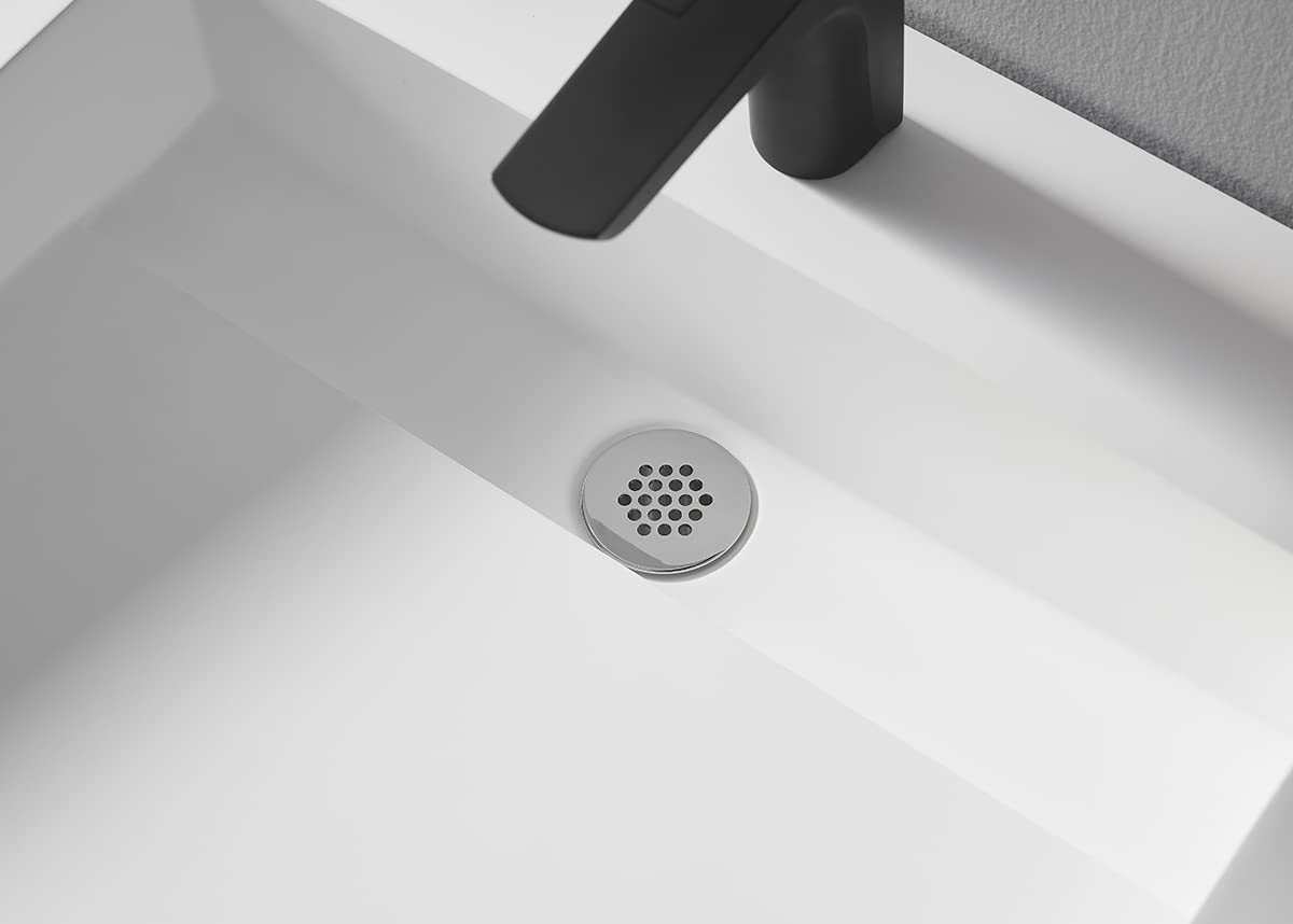 Serene Valley Floating or Countertop Bathroom Sink, Classic Square Sink with Hidden Drain Design, 32" Solid Surface Material in Matte White, SVWS612-32WH-Serene Valley