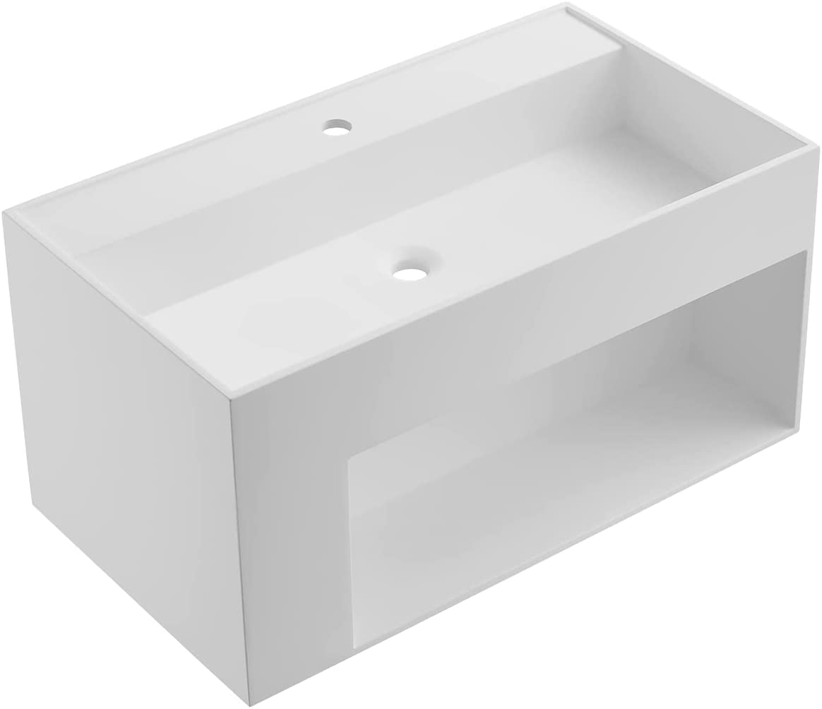 Serene Valley Bathroom Floating Vanity, 40" Wall-Mount Sink with Large Storage Space and Pop-Up Strainer, Solid Surface Material in Matte White, SVWS609-40WH-Serene Valley