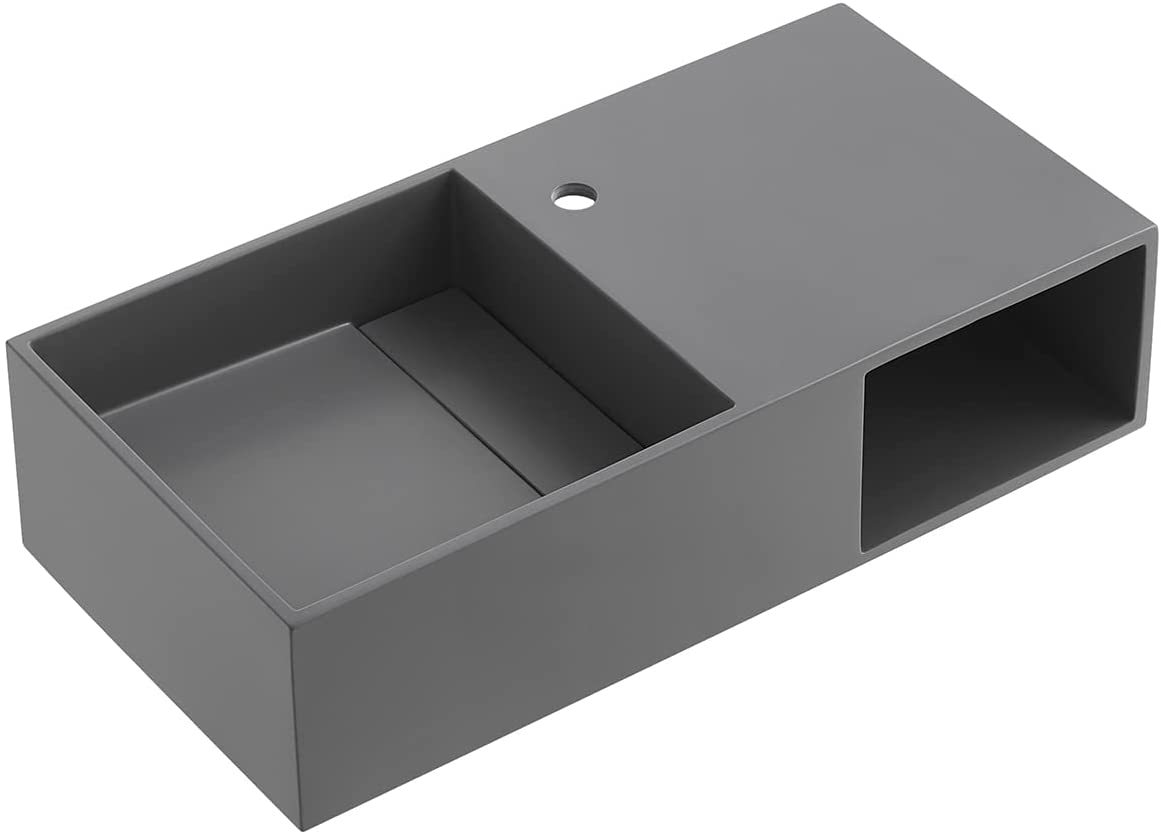 Serene Valley Bathroom Floating Vanity, 32" Wall-Mount Sink with Side Faucet and Storage Space, Solid Surface Material in Matte Gray, SVWS615-32GR-Serene Valley
