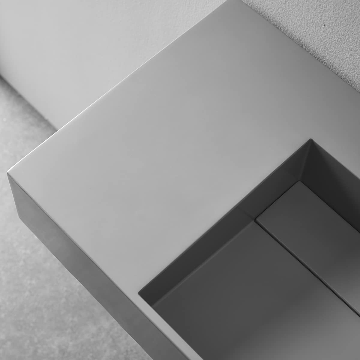 Serene Valley Floating or Countertop Bathroom Sink, Classic Square Sink with Hidden Drain Design, 32" Solid Surface Material in Matte GR, SVWS612-32GR-Serene Valley