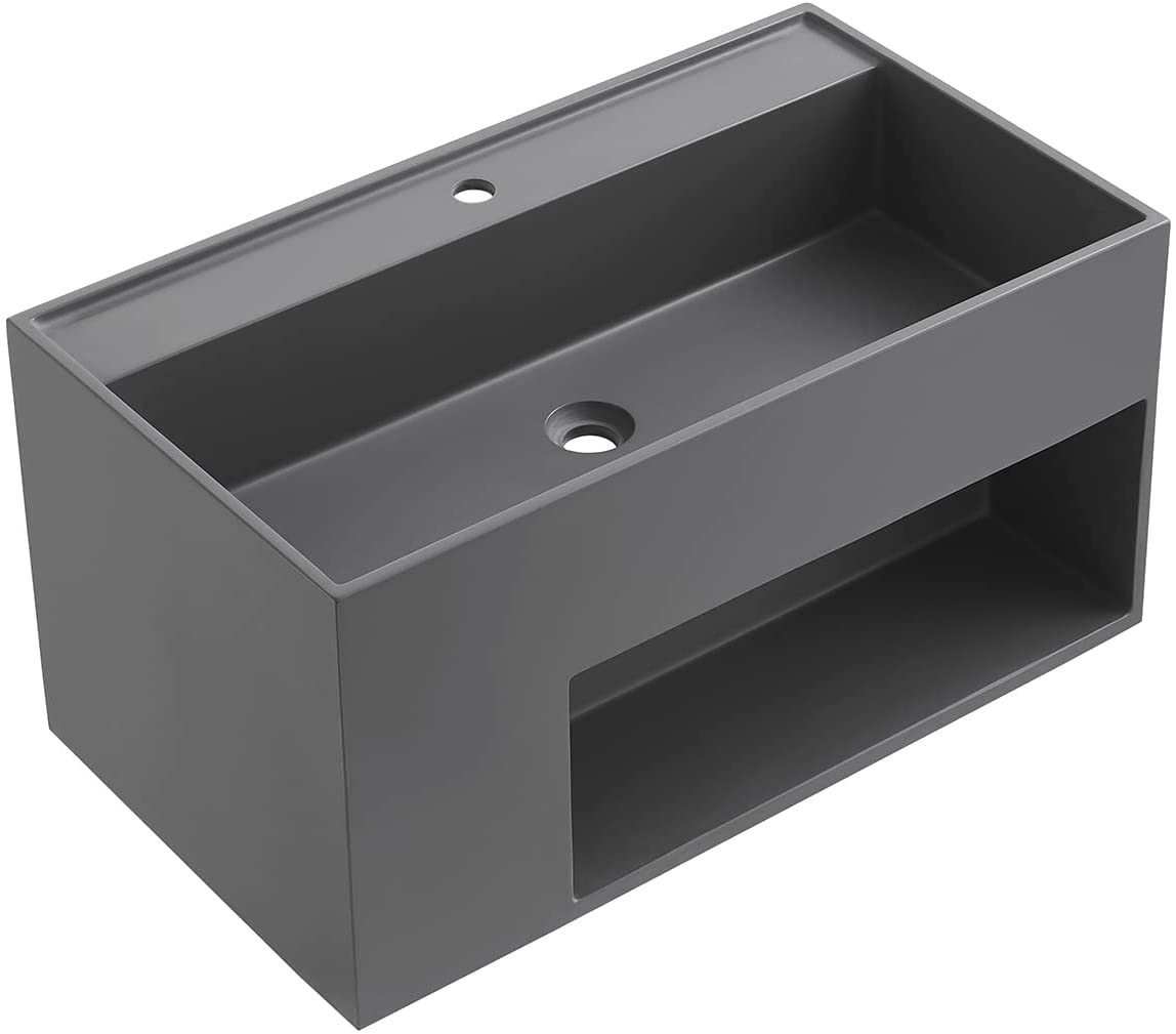Serene Valley Bathroom Floating Vanity, 40" Wall-Mount Sink with Large Storage Space and Pop-Up Strainer, Solid Surface Material in Matte Gray, SVWS609-40GR-Serene Valley