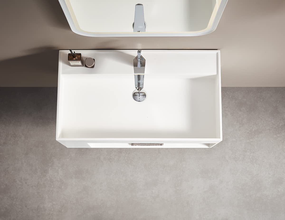 Serene Valley Bathroom Floating Vanity, 40" Wall-Mount Sink with Large Storage Space and Pop-Up Strainer, Solid Surface Material in Matte White, SVWS609-40WH-Serene Valley