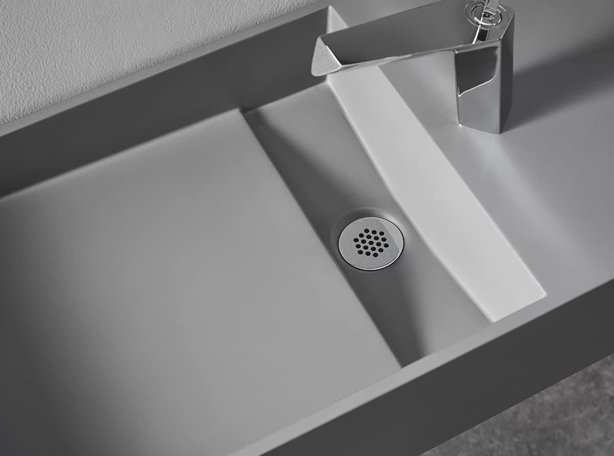 Serene Valley Floating or Countertop Bathroom Sink, Side Faucet with Square Sink and Hidden Drain, 32" Solid Surface Material in Matte Gray, SVWS613-32GR-Serene Valley