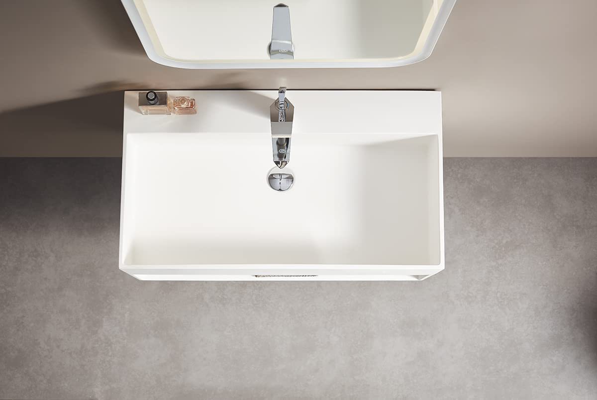 Serene Valley Bathroom Floating Vanity, 32" Wall-Mount Sink with Built-in Towel Space, Solid Surface Material in Matte White, SVWS607-32WH-Serene Valley